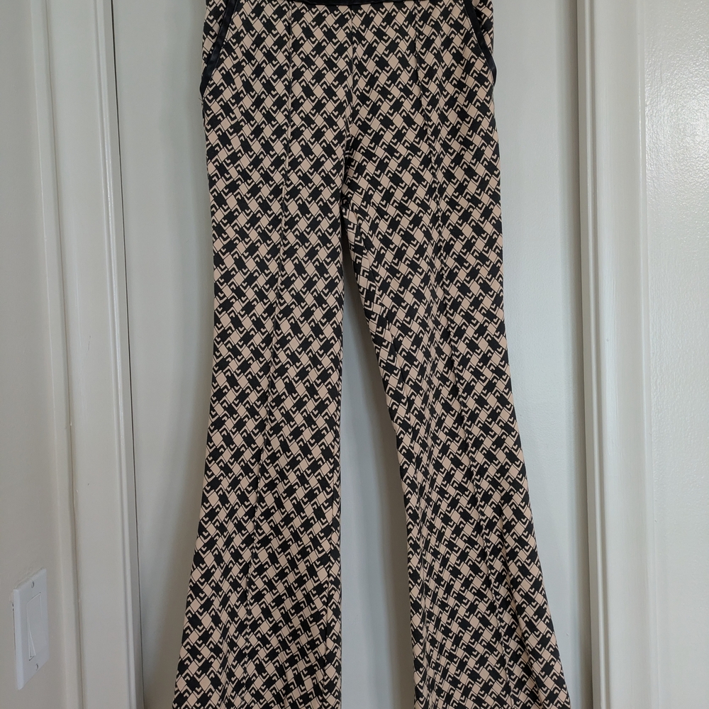 Maeve by Anthropologie Stretch Women's Blk & Nude Pants Leatherlike Trim, 2, EUC